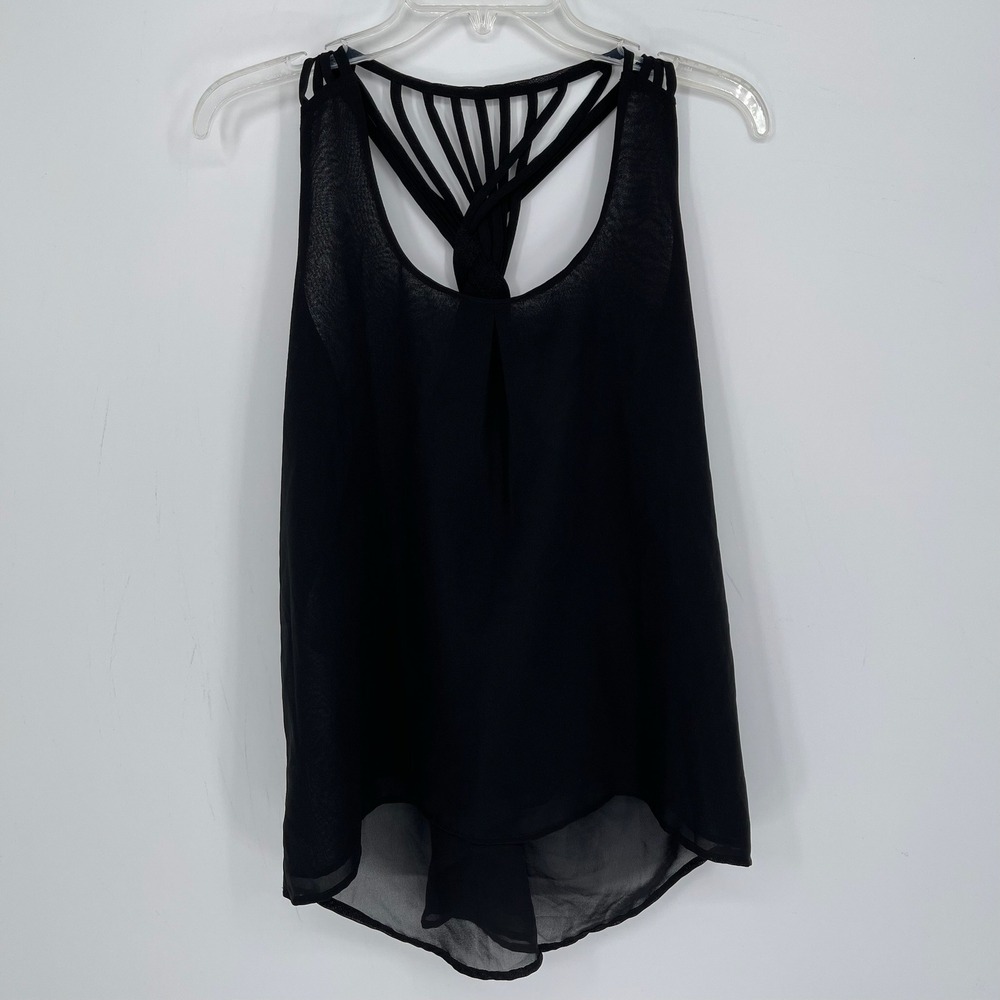 K. Jordan Women's Black Strappy Cage Back Sleeveless Chiffon Tank Top Size L